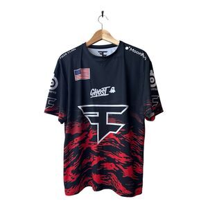 FaZe Clan Short Sleeve Jersey Red And Black Tiger Camo Mens Size Large E-Sports